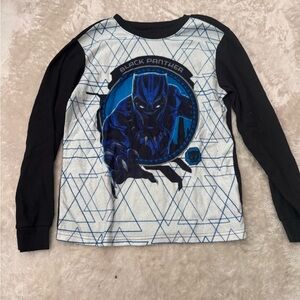 Marvel Black Panther Kids Long Sleeve Pajama Shirt - Black and White